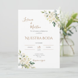 Sage Green Floral wedding invitation in Spanish Kaart