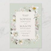 Sage Green Floral Wedding Invitation Kaart (Voorkant)