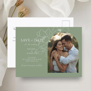 Sage Green Floral Wedding Save the Date Briefkaa Briefkaart