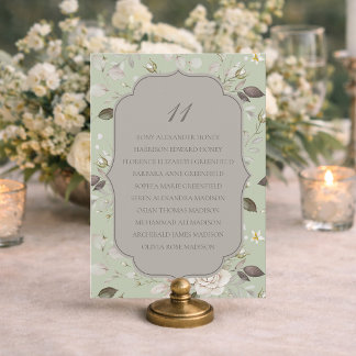 Sage Green Floral Wedding Seating Chart Card Kaart