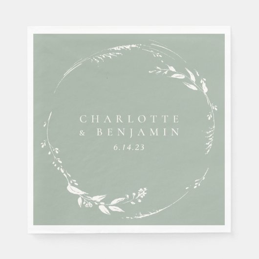 Sage Green Floral Wreath Monogram op persoonlijke Servet (Voorkant)