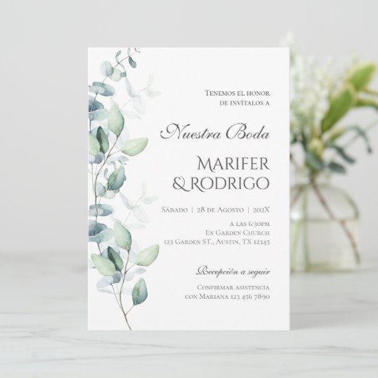 Sage Green Flores huwelijksuitnodiging Kaart (Staand voorkant)