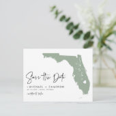 Sage Green Florida Map Modern Script Save the Date Aankondigingskaart (Staand voorkant)
