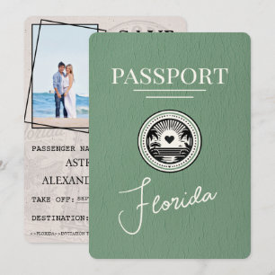 Sage Green Florida Passport Bewaar de datum Save The Date