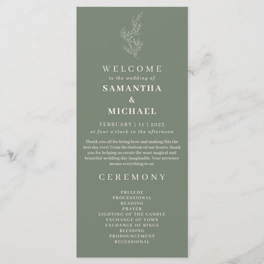 Sage Green Flower Ivy Wedding Programme (Devant)