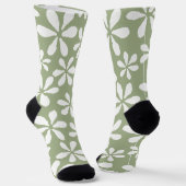 Sage Green Flower Pattern Moderne Bloemen Sokken (Gebogen)