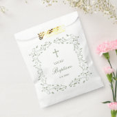 Sage Green Foliage Frame Baptism Bedankzakje (Gezegeld)