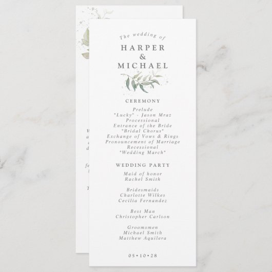 Sage green foliage Photo bruiloft Programma (Voorkant / Achterkant)