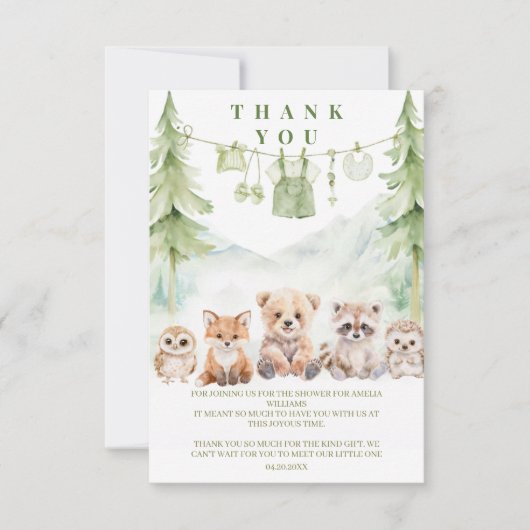 Sage Green Forest Adventure Baby Shower Bedankkaart (Voorkant)