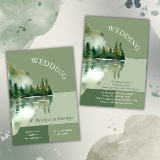 Sage Green Forest Lake Landscape Wedding Kaart