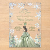 Sage Green Forest Winter Princess Mis Quince Acryl Uitnodigingen (Voorkant)