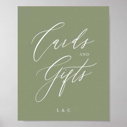 Sage Green formele kalligrafie huwelijkskaarten ge Poster (Voorkant)