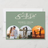 Sage Green Foto QR Code Elegant Huwelijk Save The Date (Voorkant)