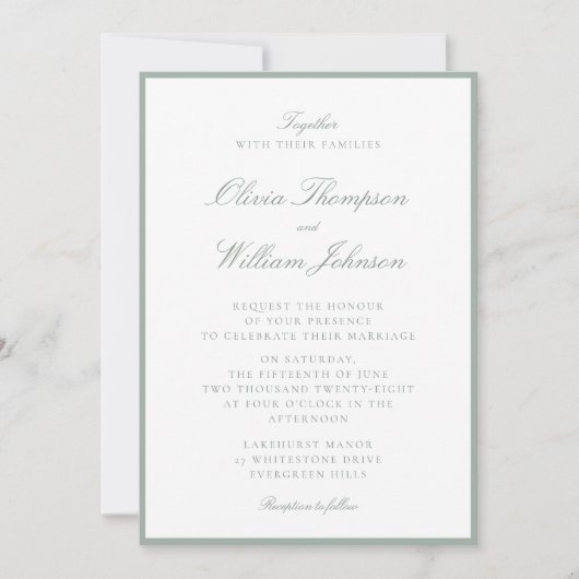 Sage Green Framed Wedding Invitation (Devant)