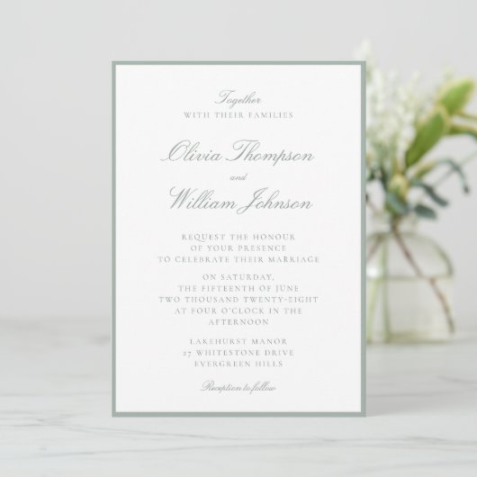 Sage Green Framed Wedding Invitation (Debout devant)