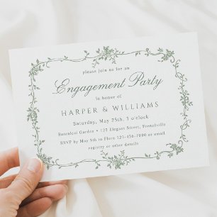 Sage Green French Floral Engagement Party Kaart