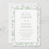 Sage Green French Floral QR Code Toile Kaart (Voorkant)