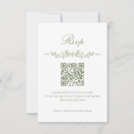 Sage Green French Floral RSVP Card with QR Code Kaart