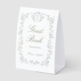 Sage Green French Floral Wedding Guest Book