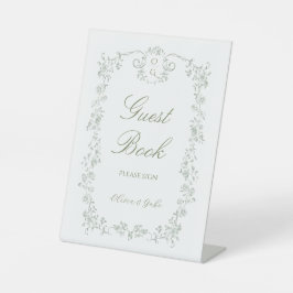 Sage Green French Floral Wedding Guest Book Reclamebord Met Voetstuk