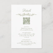 Sage Green French Floral with QR Code Wedding Informatiekaartje (Voorkant)