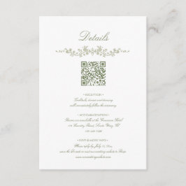 Sage Green French Floral with QR Code Wedding Informatiekaartje