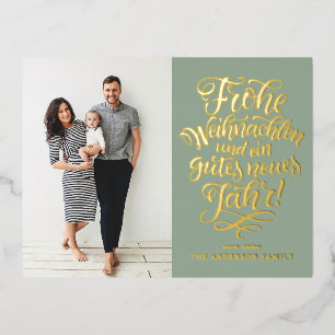 Sage Green Frohe Weihnachten Calligrafie Foto Folie Feestdagen Briefkaart