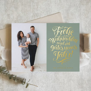 Sage Green Frohe Weihnachten Calligrafie Foto Folie Feestdagenkaart