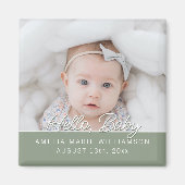 Sage Green Fun Script Hello Baby Magnet (Devant)