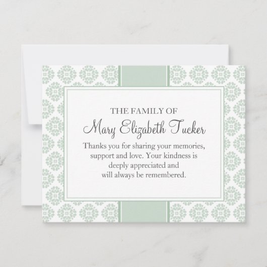 Sage Green Funeral Note Card Flat Bereavement Note Notitiekaartje (Voorkant)