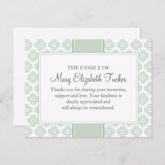 Sage Green Funeral Note Card Flat Bereavement Note Notitiekaartje (Voorkant / Achterkant)