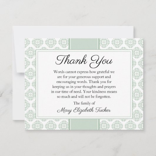 Sage Green Funeral Note Card Flat Bereavement Note Notitiekaartje (Voorkant)