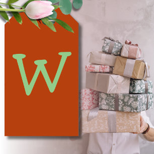 Sage Green Funny Initiaal Letter   Roest kleur Cadeaulabel