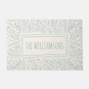 Sage Green Garden Floral Art Border Name Deurmat