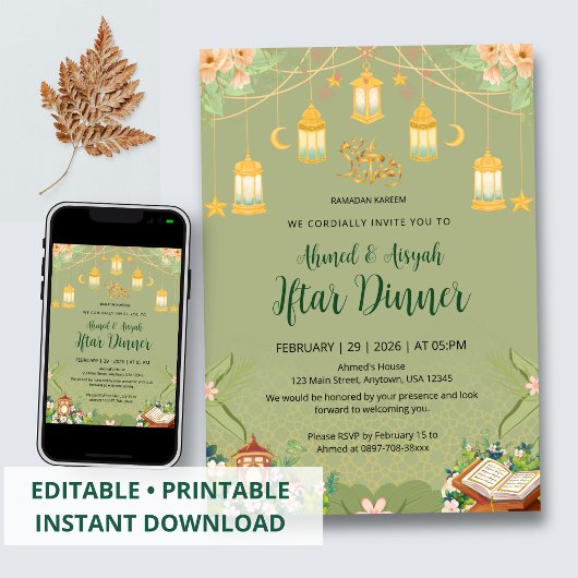 Sage Green Garden Floral Ramadan Iftar Invitation