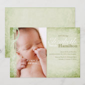 Sage Green Genre Neutre Faire-part de naissance bé (Devant / Derrière)
