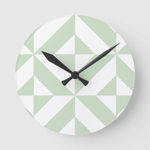Sage Green Geometric Deco Cube Patroon Ronde Klok