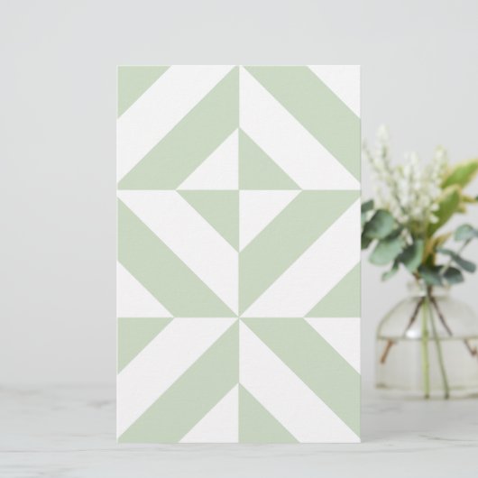Sage Green Geometric Deco Cube Pattern Briefpapier (Staand voorkant)