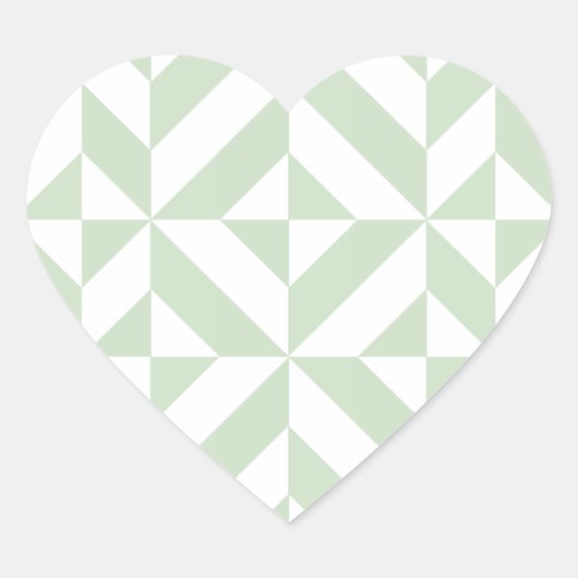 Sage Green Geometric Deco Cube Pattern Hart Sticker (Voorkant)