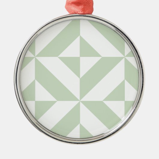 Sage Green Geometric Deco Cube Pattern Metalen Ornament (Voorkant)