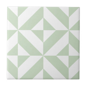 Sage Green Geometric Deco Cube Pattern Tegeltje
