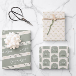 Sage Green gepersonaliseerd Afstuderen Inpakpapier Vel