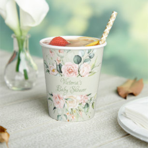Sage Green Gepersonaliseerd Modern Floral Baby sho Papieren Bekers