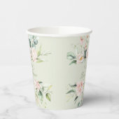 Sage Green Gepersonaliseerd Modern Floral Baby sho Papieren Bekers (Links)
