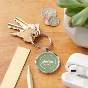 Sage Green gepersonaliseerde bruiloft beste man Sleutelhanger