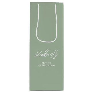 Sage Green Gepersonaliseerde Naam Wedding Party Fa Wijn Cadeautas