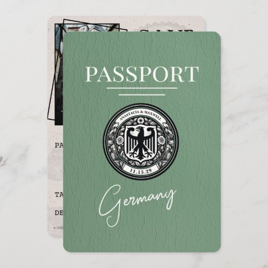 Sage Green Germany Paspoort Bewaar de datum Save The Date (Voorkant / Achterkant)