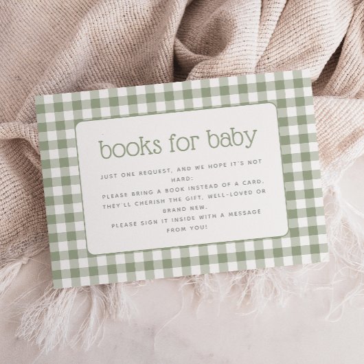 Sage Green Gingham Baby shower Boek Verzoek Informatiekaartje