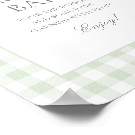 Sage Green Gingham Baby shower Mimosa Bar Sign Poster (Hoek)