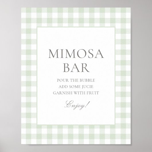 Sage Green Gingham Baby shower Mimosa Bar Sign Poster (Voorkant)